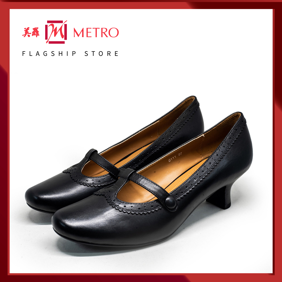 Caratti 8111 Leather Heeled Mary Janes (Black)