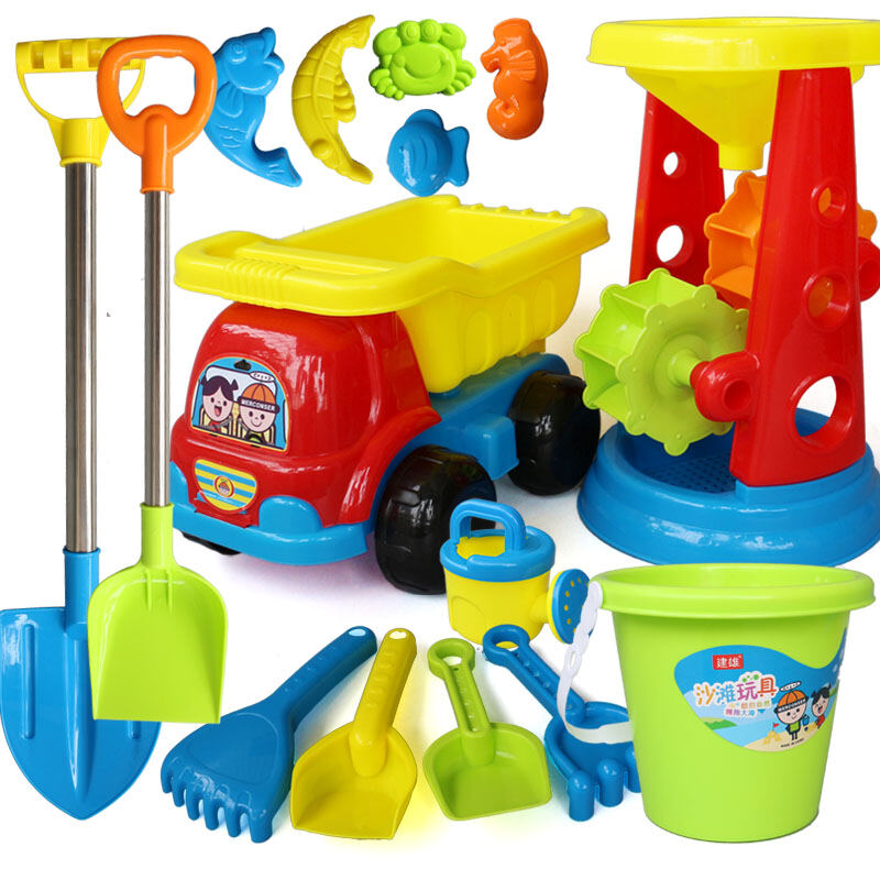 Children's Beach Toy Set Car Boy's and Girl's Hourglass Bucket for Playing Water Baby's Sand Pool Digging Shovel Toy and Tool for Sand Playing