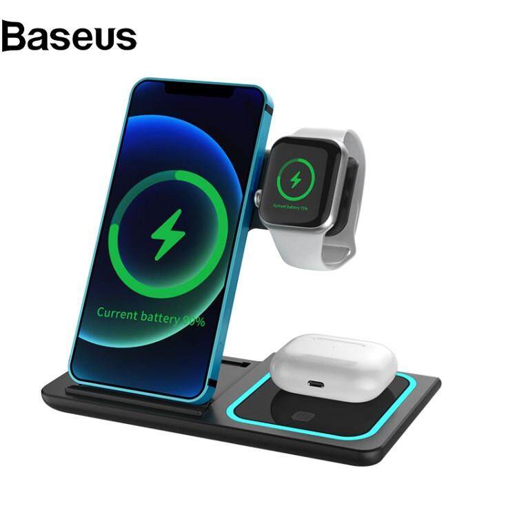 Baseus X455 Foldable 3-in-1 15W Wireless Charger Desktop Qi Fast Charging Stand Dock for iPhone Android iWatch AirPods