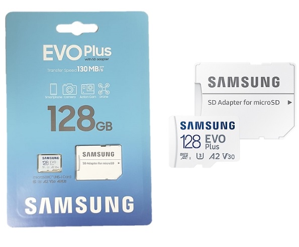 SAMSUNG EVO PLUS 128GB MICROSDXC CARD W/ADAPTER. 12MONTHS MANUFACTURER WARRANTY.