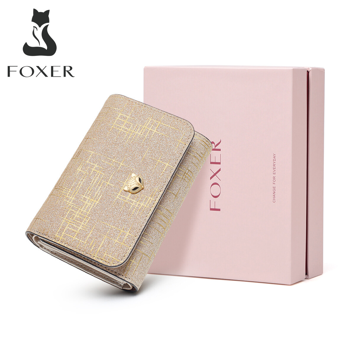 Foxer Lady Fashion Money Wallet Women Chic Small Coin Pocket Female Luxury Split Leather Money Purse Shine Multi-function Wallet