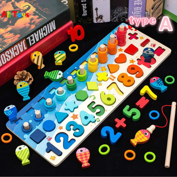 Wooden Puzzle Alphabet Match Numbers Counting  1 To 10 Letters Early Magnetic Fish Fishing Games Colourful 3D Wood Digital Board 4 Styles Available Montessori Math Interactive Early Learning Education