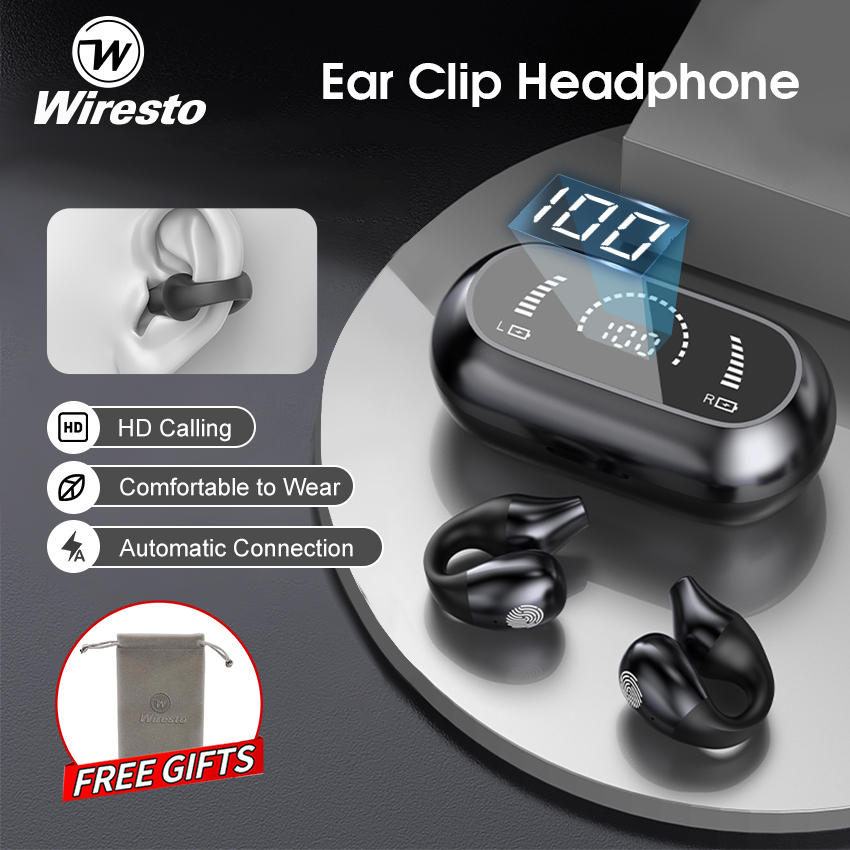 Wiresto TWS Bluetooth 5.0 Earphone No In-Ear Headphones Wireless Sport Earbud Ear Hook Earphones Power Display Headset HD Call Earbuds Waterproof Sweat-proof Earphones