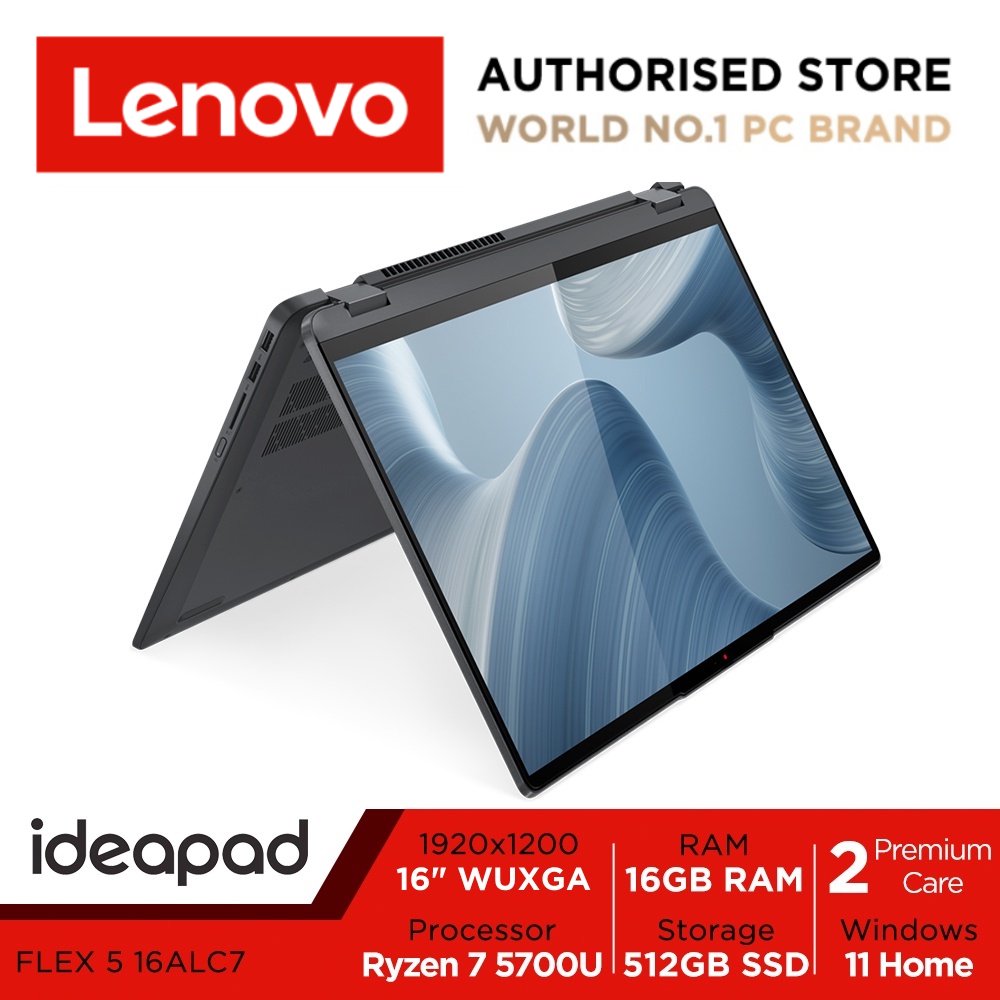 [11.11 SPECIAL] Lenovo IdeaPad Flex 5 16ALC7 | 82RA0022SB/82RA0025SB | 16" FHD+ (1920x1200) / WQHD (2560x1600) IPS Touch Screen | AMD Ryzen 7 5700U | AMD Radeon Graphics | 16GB RAM | 512GB SSD | Win11