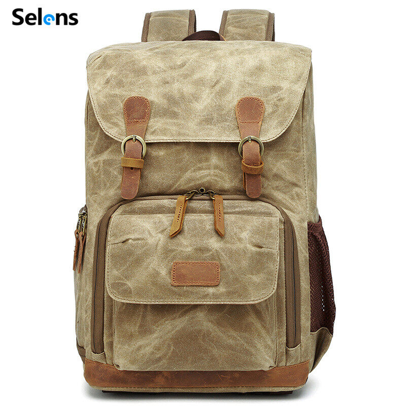 Selens Vintage Large Backpack SLR Camera Bag Waterproof Canvas 15 inch Laptop Photo Bag For Cannon Nikon Fuji Camera