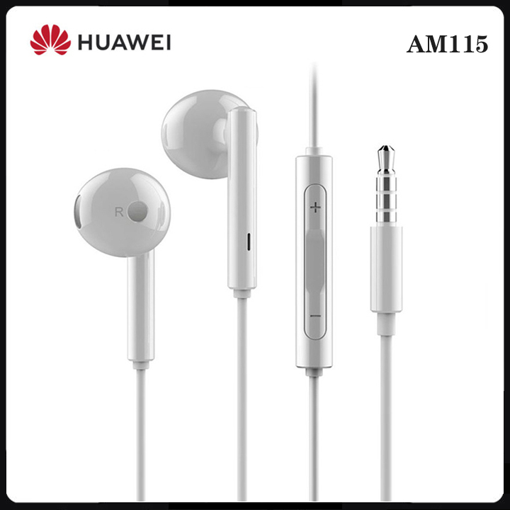 HUAWEI Headset Original AM115 Earphone Wired Half In-Ear Earphones | 3.5mm Edition Headphone | 3-Button With Mic Volume Control | For P30 P20 P10 Mate10 Nova4 4e 3 3i 2 2I Y9 Y Max Mobile Phones Table