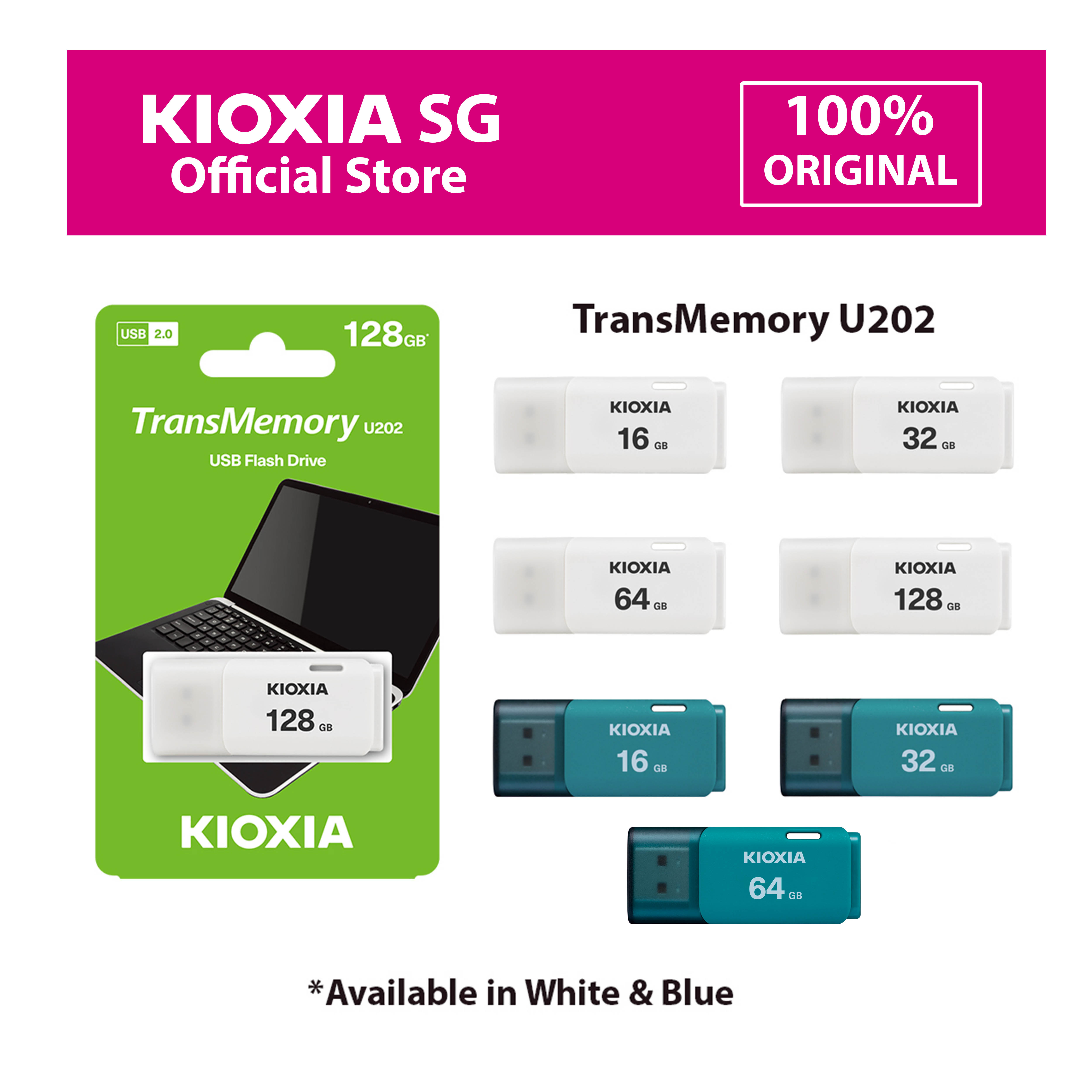 KIOXIA TransMemory U202 USB 2.0 Flash Drive in 16GB 32GB 64GB 128GB Thumb Drive - from JAPAN