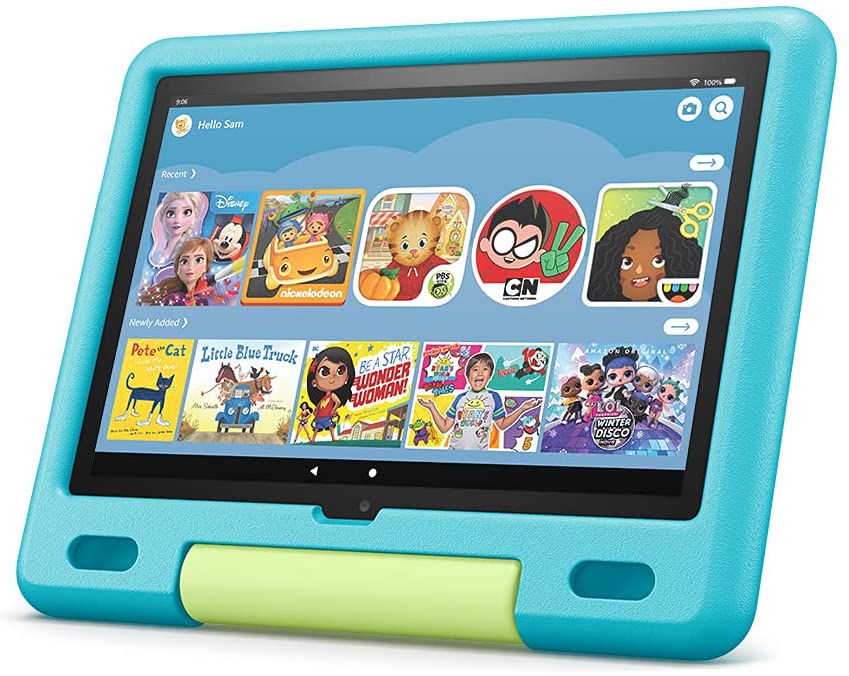 All-new 2021 Fire HD 10 Kids tablet, 10.1", 1080p Full HD, ages 3–7, 32 GB, Aquamarine/Lavender/Sky Blue