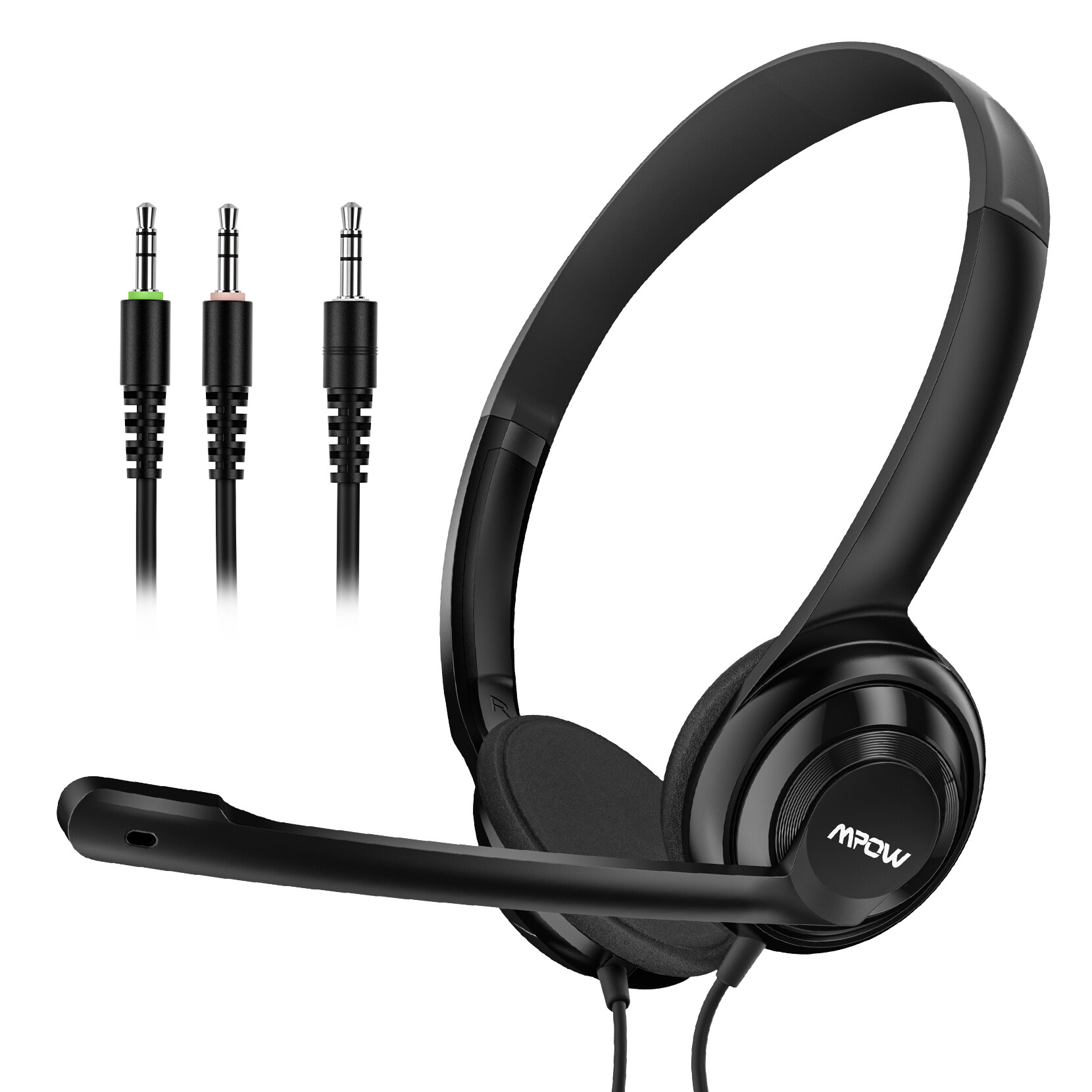 Mpow HC9 Wired Computer Headset, Lightweight Office On-ear Headphones with Microphone, 3.5mm Jack/1-in-2 Adapter Call Center Headset with Stereo Sound, Comfort-fit Earpad for Classes, Skype, Webinar