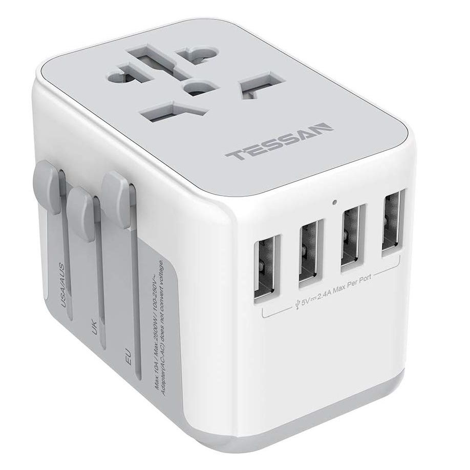 International Travel Adapter with 4 USB Outlets+1 Universal Outlets,TESSAN Universal Travel Adapter European Plug Adaptor Worldwide All in One USB Charger Converter Travel Plug USB Charger Power Adapt