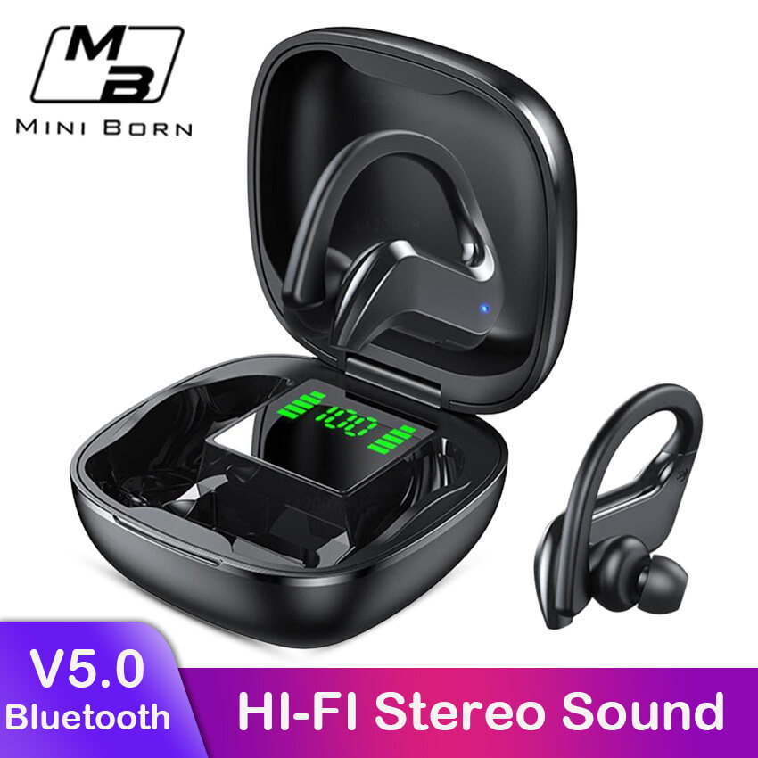 Mini born True Wireless Earbuds Mini Bluetooth Earphone Stereo Headphone Bluetooth 5.0 Sport Earpiece Binaural Call Earbuds Ear Hook Small Invisible Headset with Microphone Charging Case