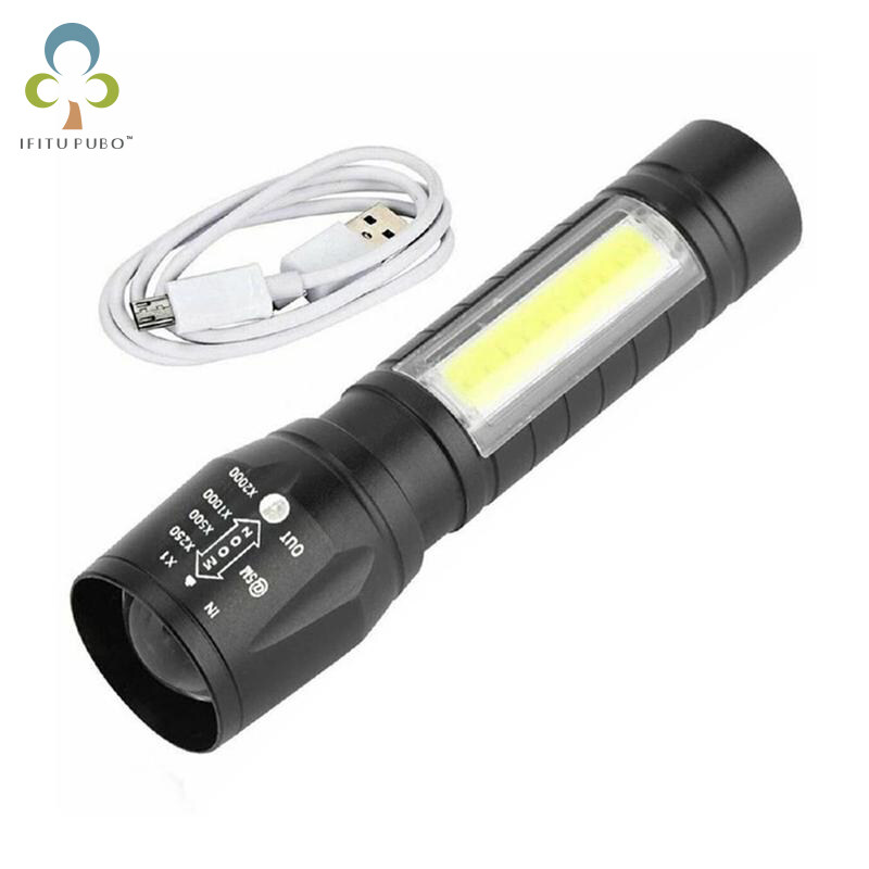 1PCS Camping LED rechargeable COB with side light Multi gear mini flashlight Q